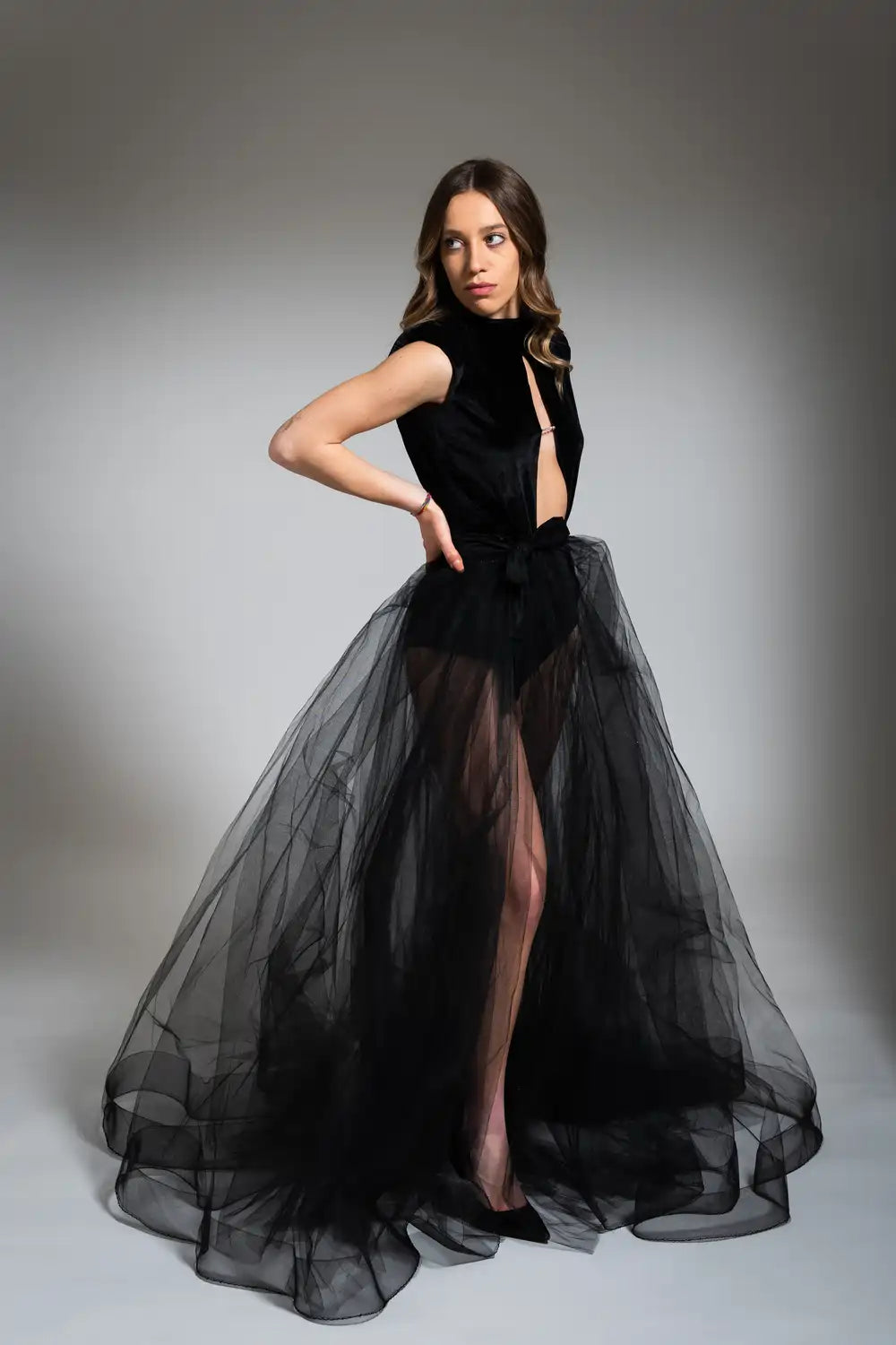 Gonna tulle nera aperta Sailens