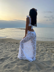 Abito Lungo Copricostume in Pizzo Bianco